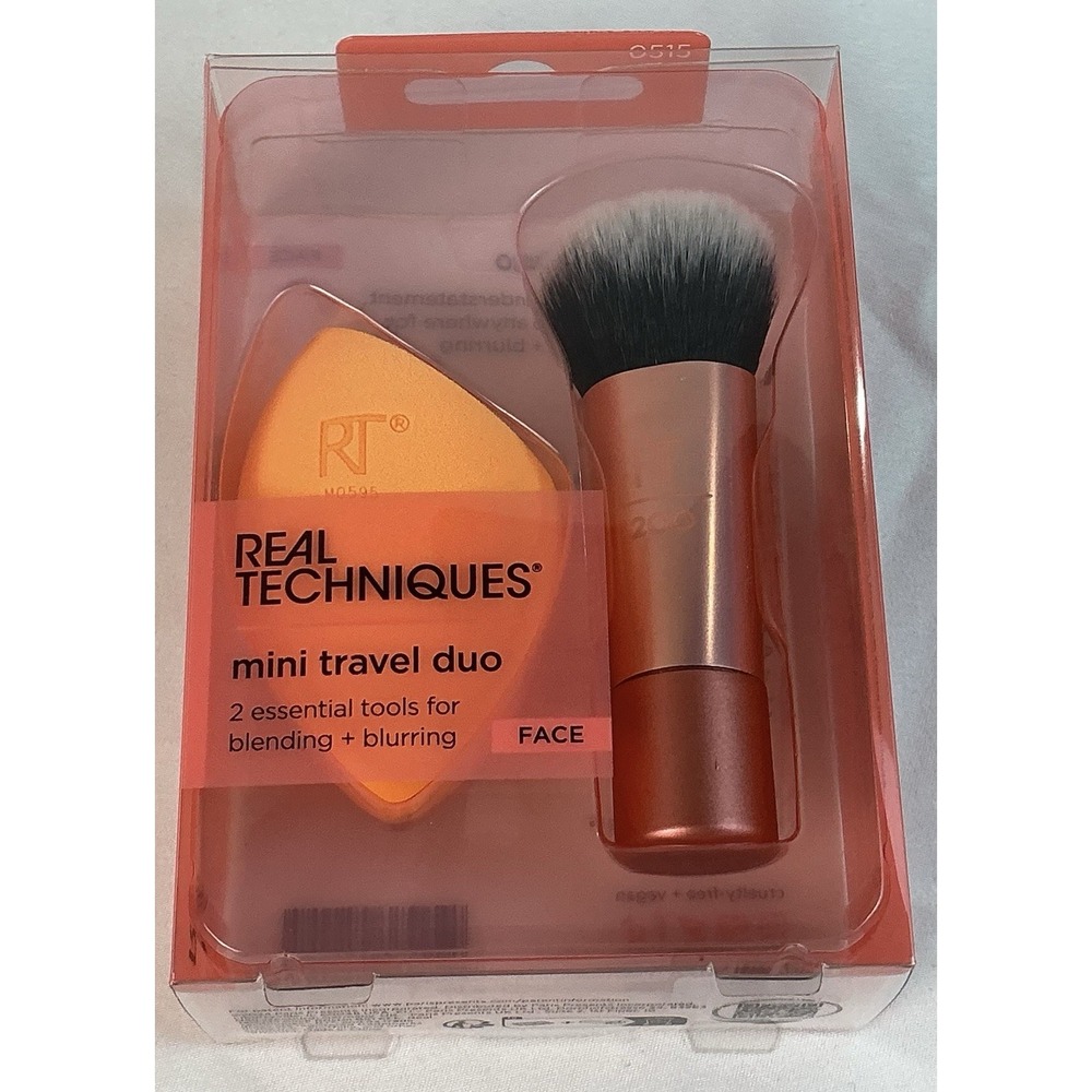 Real Techniques Mini Travel Duo Makeup Brush & Sponge Blending & Blurring Face